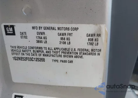 2003 Pontiac Grand Am Se z USA, uszkodzony, nr VIN 1G2NE52F03C125268